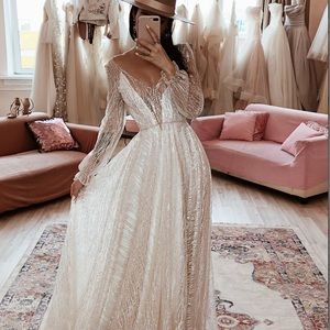Boom Blush Galaxy Backless Sparkle Wedding Dress with Sleeves